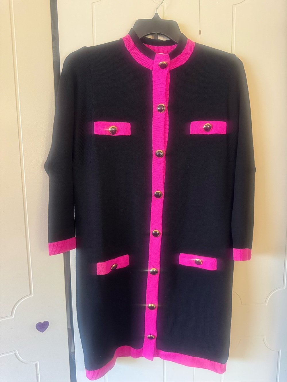 St. John Collection Black Cardigan with Hot Pink Trim